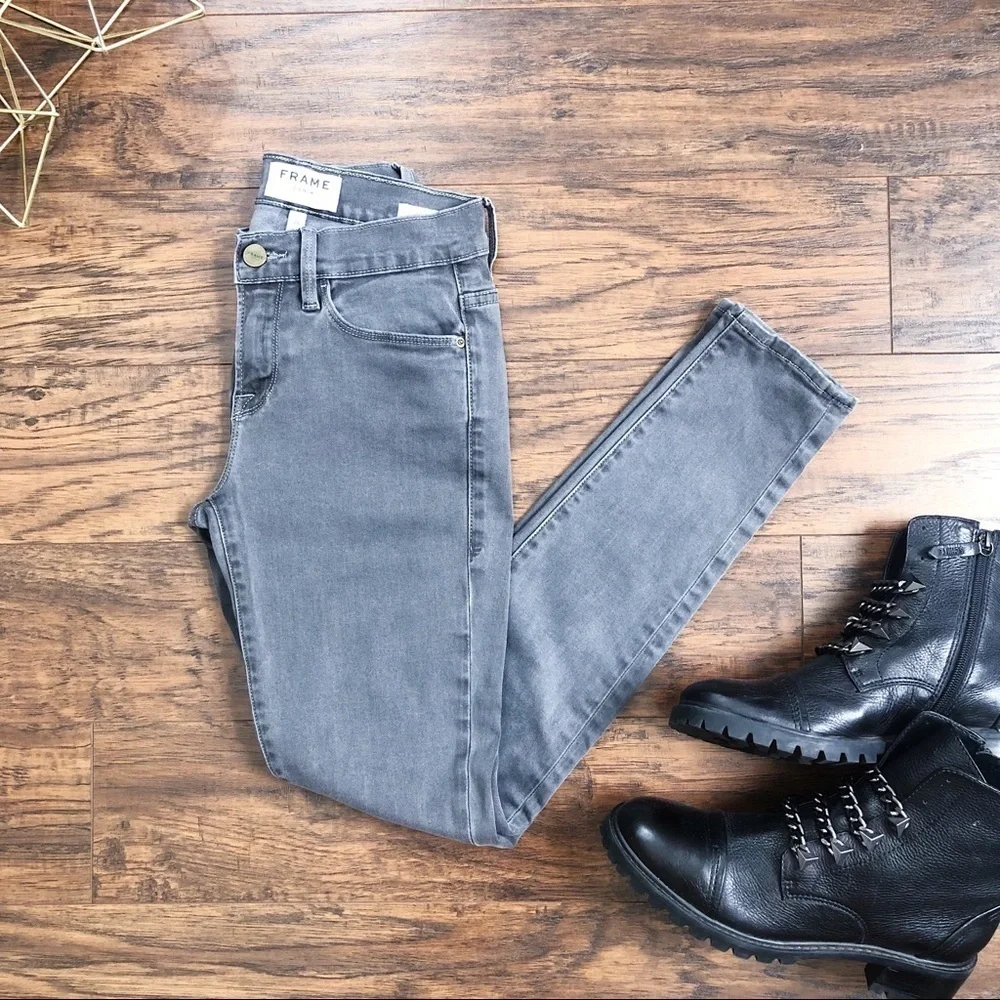 Frame • Le Skinny de Jeanne grey jeans ankle cropped denim mid rise - Picture 2 of 9